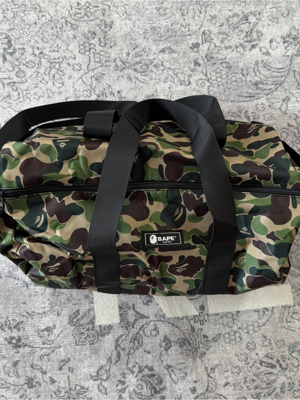 Bape Green Camo Duffel with Black Straps